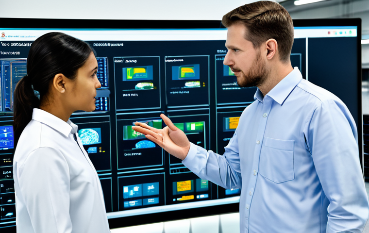 A professional male and female automation engineer, fully clothed in modest professional attire including a clean, tailored work shirt and durable trousers, standing in a sophisticated industrial control room. The male engineer gestures towards a classic PLC control panel on one side, while the female engineer interacts with a large, transparent holographic display showcasing complex real-time data flows, cloud integration, and a sophisticated AI algorithm optimizing a production line. The background features a large monitor displaying a comprehensive overview of a modern, clean smart factory. The scene highlights the evolution of industrial technology. Photorealistic, high detail, sharp focus, professional photography, perfect anatomy, correct proportions, natural pose, well-formed hands, proper finger count, natural body proportions, safe for work, appropriate content, fully clothed, professional dress, family-friendly.
