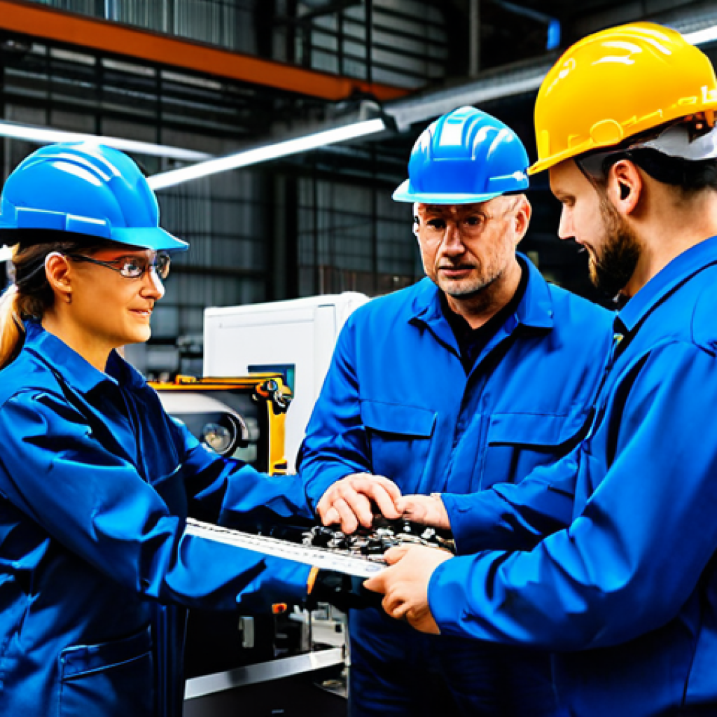 공장자동화 유지보수 팀 조직 - Teamwork in Automated Maintenance**

"A diverse team of maintenance professionals collaborating arou...
