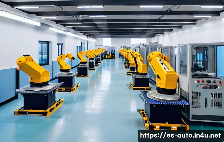 공장자동화 관련 정부 지원 사업 - A modern Spanish small manufacturing factory interior showing advanced automation technology, includ...