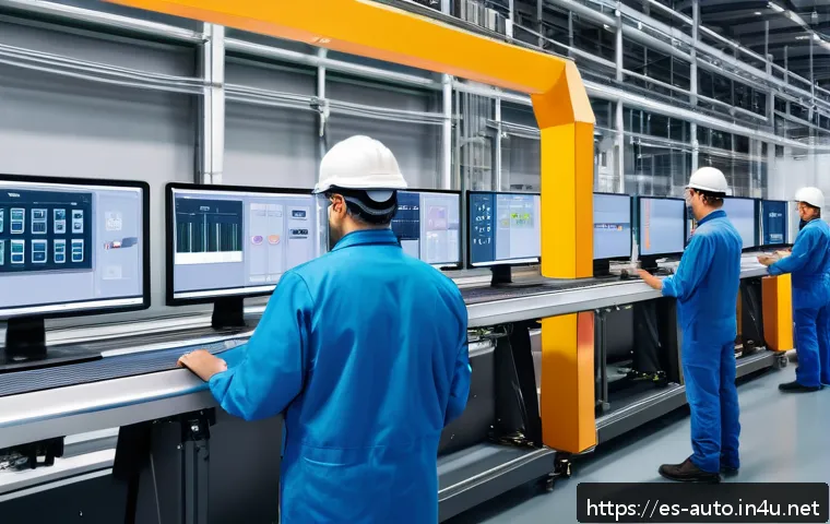 공장자동화 실습장비 추천 - A high-tech industrial factory interior showcasing a modern automated production line equipped with ...