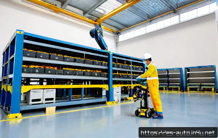공장자동화 설비 설치 과정 - Photorealistic wide-angle view inside a modern Spanish manufacturing plant, two skilled technicians ...